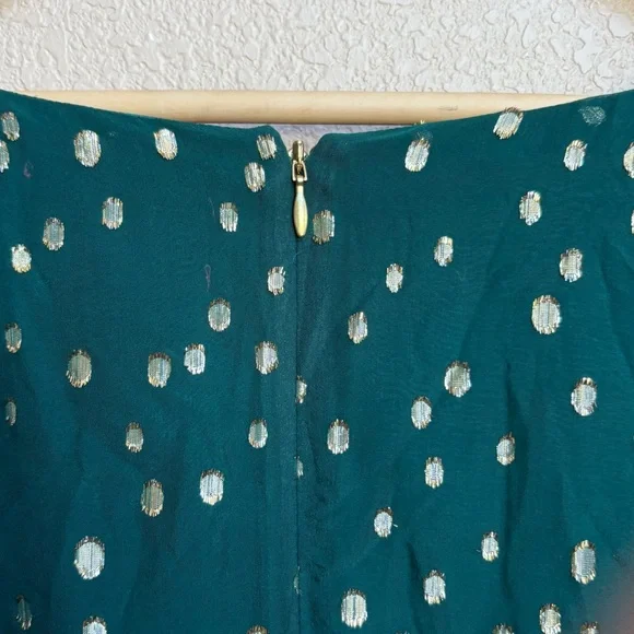 Lilly Pulitzer Cleme Spruce Green Silk Gold Metallic Dot Dress Size 14 - Picture 9 of 11